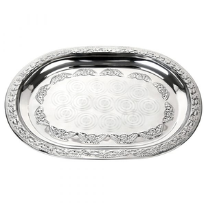 Lowest Price Stainless Steel Serving <b>tray</b> Embossed <b>Silver</b> Printed Design For Dinnerware Food Grade Storage <b>Tray</b> - Product Image 1