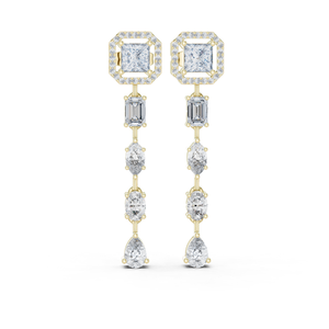 Boucles d'oreilles pendantes en or massif 10K 14K avec halo de diamants de laboratoire multi-formes taille princesse DEF VVS, bijoux fins de mariée, fournisseur en gros - Product Image 3