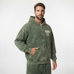 Conjunto de Sudadera con Capucha y Pantalones Deportivos para Hombre, Lavado Ácido, Cierre Completo, Hombros Caídos, Bolsillo Canguro, Elegante, Dos Piezas - Product Image 2