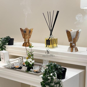 Quemador de incienso de madera y resina con detalles en lámina negra. Porta Incienso Cuadrado con Efecto Ónix Blanco para Aromatizar el Hogar - Product Image 6
