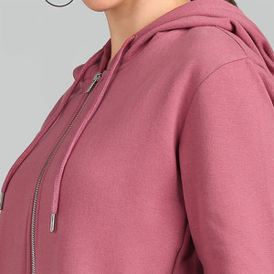 Sudadera con capucha y cremallera para mujer, OEM ODM, con cordón ajustable, manga larga, color liso, de algodón transpirable, estilo urbano, oversize - Product Image 5