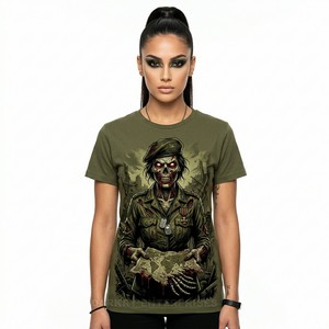 T-shirt graphique vintage personnalisé pour femme, gris, en coton épais, imprimé Zombie Queen Spades, style rétro gothique streetwear, fournisseur de premier plan - Product Image 6