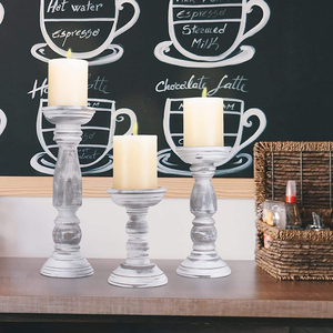 Candelabro de Madera Rústico Vintage Blanco Pulido Personalizado, Ecológico, para Centro de Mesa, Decoración del Hogar - Product Image 3