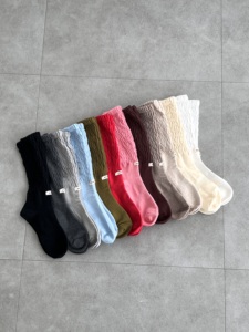 AEND <b>Slouch</b> Knitted Crew <b>Socks</b> <b>Women</b> Solid Color Thick Cotton Blend Breathable Daily Wear Autumn Style - Product Image 4