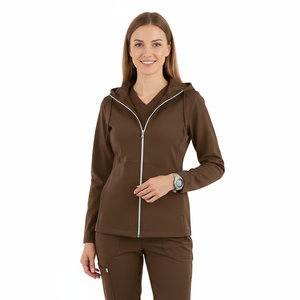 Blouse médicale à capuche zippée pour femme, uniforme d'infirmière, vêtement de travail pour médecin, coupe ajustée et extensible, haute qualité - Product Image 1
