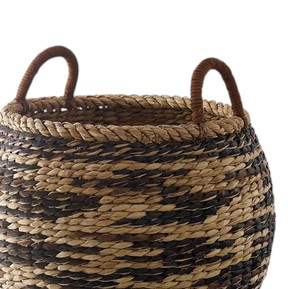 Wholesale Two Tone Black and Natural Water Hyacinth <b>Basket</b> Handcrafted Storage Laundry <b>Hamper</b> with Sturdy Handles Eco Friendly - Product Image 3