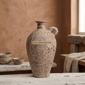 Vase anneau rustique en terre cuite avec poignée, urne décorative artisanale en céramique, pot en terre cuite pour table, vente en gros - Product Image 3