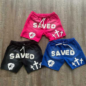 Shorts pour hommes avec patchs lettres personnalisés, brodés effet vieilli, délavés soleil et à l'acide - Product Image 1