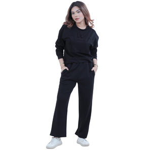 Women Fleece Crew Neck Sweatshirt Tracksuit Set Wide Leg <b>Trousers</b> Relaxed Fit Casual Winter Two Piece Lounge Outfit - Product Image 1