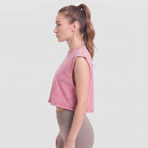 OEM Chaleco Corto de Gimnasio para Mujer, Estilo Urbano, con Efecto Lavado, Cuello Redondo, Hombros Cortados, Top Corto Vintage, Ajuste Holgado, Camiseta sin Mangas - Product Image 4