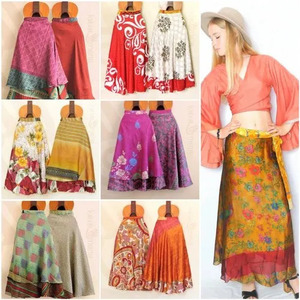 Vintage <b>Silk</b> Wrap <b>Skirt</b> – Free Size Boho Long <b>Skirt</b> with 48 Inch Waist and 36 Inch Length - Product Image 3