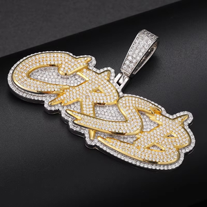 Pendentif Lettre Graffiti Luxe Iced Out en Or et Moissanite Blanche Bijoux Hip Hop - Product Image 4