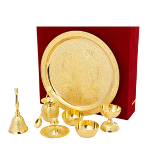 Ensemble de thali de prière en laiton plaqué or, élégant et décoratif, fait main, pour Diwali et les cadeaux de mariage, au prix le plus bas - Product Image 1