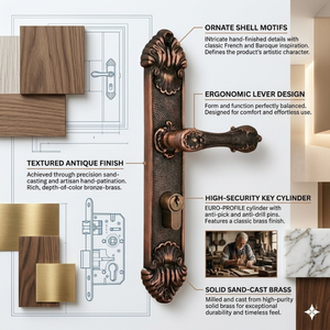 Manija de puerta de latón macizo Heritage Crest sobre placa |   Manija de Puerta de Diseño Vintage con Forma de Concha y Orificio para Llave, para Puertas de Madera de Lujo - Product Image 4