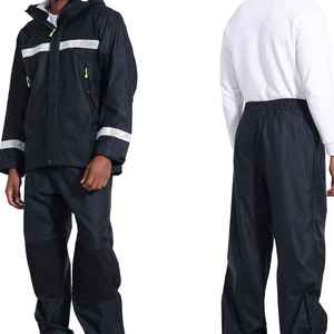 Universal Adult Waterproof Windproof Polyester <b>Rain</b> Suit <b>Black</b> Hooded <b>Jacket</b> Reflective Stripes Matching Pants Outdoor Hiking - Product Image 6