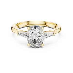 Bague de fiançailles à trois pierres en moissanite taille ovale, argent sterling 925, or jaune 14 carats, avec pierres latérales baguette, pour femme - Product Image 1