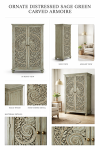 Armario de Madera Maciza Tallada a Mano de Alta Calidad con Puertas Dobles y Diseño de Enredaderas para el Hogar, Disponible para Suministro al por Mayor - Product Image 2