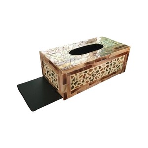 Caja de pañuelos rectangular de alta gama con incrustaciones de nácar y madera hecha a mano para decoración del hogar - Product Image 5