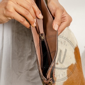 Stylish Vintage Women's Cross Body <b>Bag</b> Hand Tooled Colorful Leather Fringe Shoulder <b>Bag</b> Big Size with Elegant Hide Fur Accent - Product Image 5