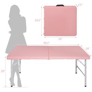 4ft Pink Foldable <b>Table</b> Portable Indoor/Outdoor with Maximum Weight Capacity of 135KG for Camping - Product Image 2