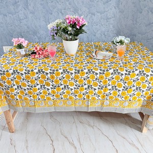 Hand Block Printed Floral Modern Eco-Friendly Durable Washable Reusable Customizable Pure Cotton Handmade <b>Square</b> <b>Tablecloth</b> - Product Image 1
