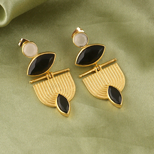 Luxury statement <b>earrings</b> faceted cut hydro quartz with chalcedony geometric <b>earring</b> 18k gold plated texture metal brass jewelry - Product Image 5