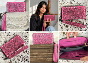 Cartera de Cuero Genuino con Cierre de Cremallera y Correa para la Muñeca, Estilo Occidental, Hecha a Mano, con Ranuras para Tarjetas y Bolsillo para Monedas - Product Image 3