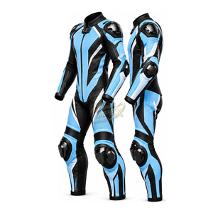 Traje de Motociclismo de Cuero para Hombre, Azul, Negro y Blanco, de Una Pieza, con Bloques de Color, Protección y Resistencia al Agua - Product Image 4