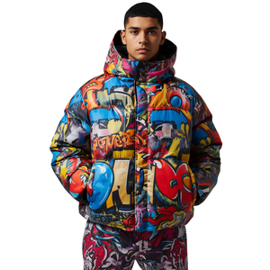 Veste matelassée à imprimé graffiti pour homme - Manteau à capuche entièrement zippé - Product Image 4