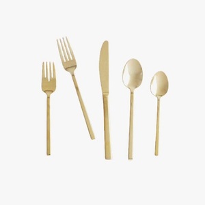 Ensemble de couverts modernes en acier inoxydable doré mat, fourchette, couteau, cuillère à dessert, pour mariage, prix de gros - Product Image 4