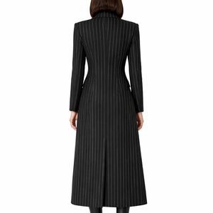 Abrigo largo a rayas de color sólido para mujer, elegante abrigo formal de doble botonadura, abrigo elegante de primera calidad para mujer - Product Image 3