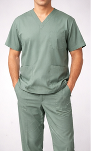 ชุดสครับแพทย์คอวีแบบยูนิเซ็กซ์ เนื้อผ้าคอตตอนผสม นุ่ม ระบายอากาศได้ดี เสื้อและกางเกง ชุดทำงานในโรงพยาบาลที่สวมใส่สบาย - Product Image 4