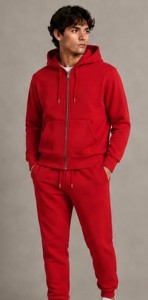 Unisex Red Hooded Tracksuit <b>Full</b> <b>Zip</b> <b>Sweatshirt</b> And Joggers Solid Color Casual Wear With Side Pockets Autumn Style - Product Image 6