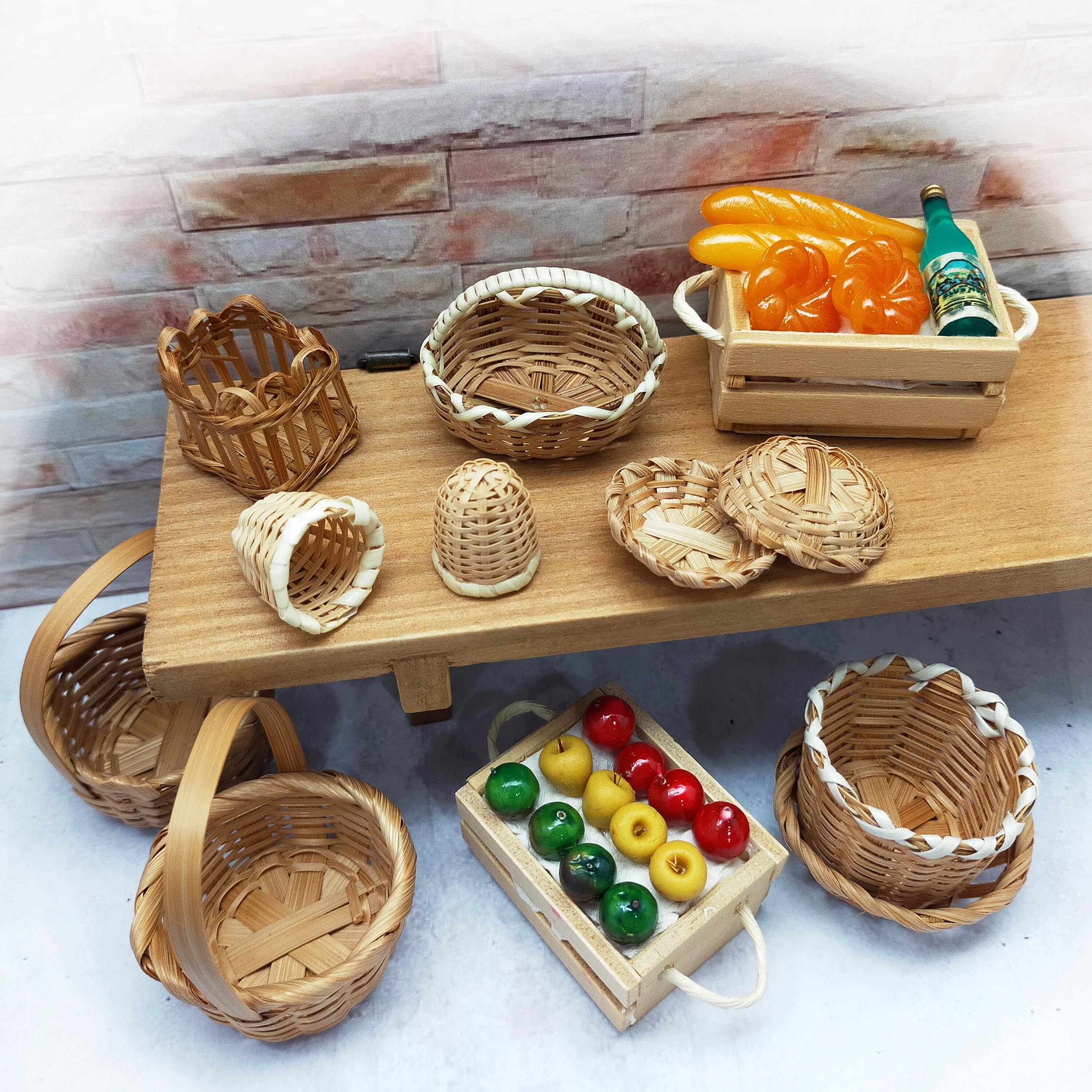 Миниатюрный Кукольный домик 1:12 бамбуковые корзины и контейнер для еды
