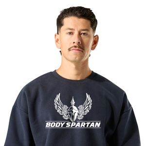 <b>Men's</b> <b>Navy</b> Blue Crewneck Sweatshirt Premium <b>Fleece</b> Pullover Long Sleeve Casual Athletic Streetwear Training Activewear - Product Image 2