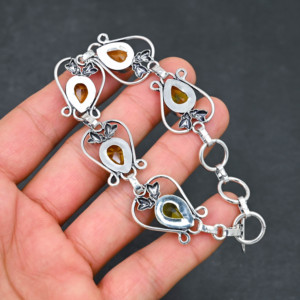 Elegante Collar de Plata de Ley 925 con Diseño de Hoja de Citrino Amarillo, Joyería de Moda Hecha a Mano con Cadena de Eslabones para Mujeres, para Cristianas - Product Image 3