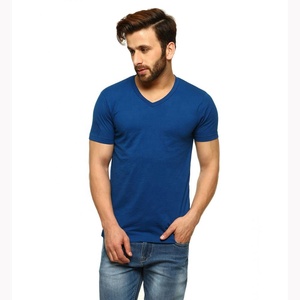 T-shirt pour homme à col rond, manches courtes, bleu uni, coupe ajustée, décontracté, 100% coton tricoté, longueur normale - Product Image 1