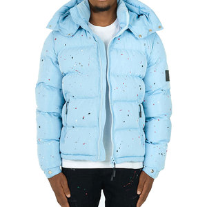 Chaqueta Acolchada con Capucha Azul Claro para Hombre, con Estampado por Sublimación, Cierre de Cremallera, Resistente al Viento, Ropa Casual de Invierno - Product Image 1