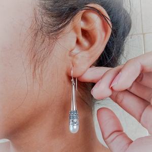 Boucle d'oreille cône en argent NY-ER119 avec perle d'eau douce 2021 bijoux à la mode boucle d'oreille vintage fantaisie S925 en argent sterling - Product Image 2