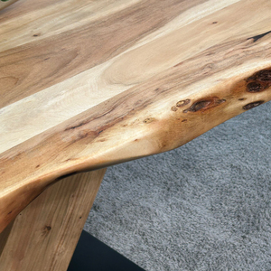 Industrial Iron & Wooden Solid Mango Wood Live Edge Thick Top Metal & Wooden Combination Pedestal Base <b>Kitchen</b> Home Dining Table - Product Image 5