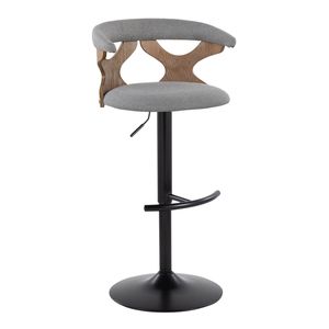 Sgabello da Bar Contemporaneo Gardenia Regolabile e Girevole in Legno Sbiancato, Metallo Nero e Tessuto Grigio Chiaro con Design Arrotondato - Product Image 2