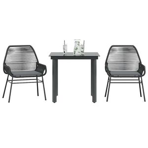 Black And Dark <b>Grey</b> Cushioned Garden Dining Set Steel <b>Frame</b> Contemporary Outdoor Furniture For 2 Seating - Product Image 1