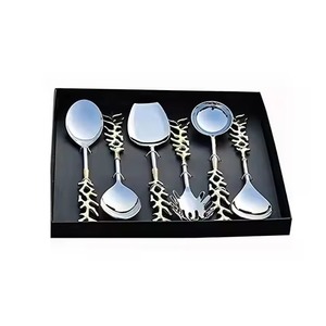 Ensemble de couverts modernes en métal avec manche en os, finition miroir haute brillance, compatible lave-vaisselle, idéal pour les réceptions - Product Image 1
