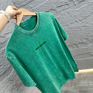 เสื้อยืดแขนสั้นโอเวอร์ไซส์ผู้ชาย พิมพ์ลายตัวอักษรสีเขียว คอกลม ทรงลำลอง ผ้าเจอร์ซีย์ คอริบ 100% ผ้าฝ้าย สไตล์สตรีทแวร์ - Product Image 6