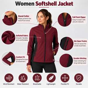 Veste Softshell Sculptée pour Femme OEM, Col Montant Entièrement Zippé, Extensible, Imperméable, Respirante, Écologique, Hiver, Extérieur - Product Image 6