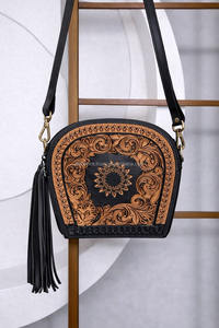 <b>Vintage</b> Style Hand Tooled Cowhide Leather Sling <b>Bag</b> Gypsy Boho Latest Designer Handmade Western Stylish Black Colour <b>Bag</b> - Product Image 4