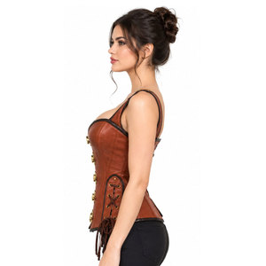 Women Leather <b>Corset</b> With Hook-and-Eye Closure And Side <b>Lace</b>-<b>Up</b> Design Firm Shaping For Daily Wear - Product Image 3