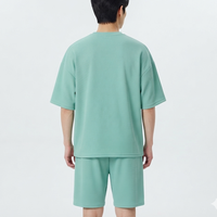 Ensemble de survêtement décontracté pour homme en coton vert menthe avec capuche, coupe régulière, t-shirt et short, idéal pour l'été, personnalisable avec logo OEM