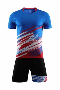 Men's Blue Red White Sublimation Soccer Jersey Set Polyester Breathable V-Neck Short Sleeve Adult Size - Product Image 1