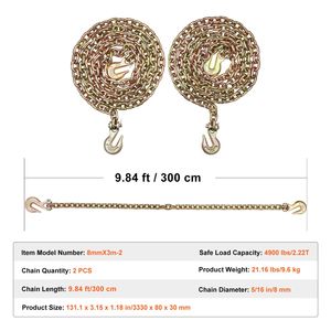 Catena di Fissaggio G80 per Carichi Pesanti 5/16'' x 10.3FT, Confezione da 2 con Ganci a Forcella, Carico di Lavoro Sicuro 4900 Libbre per il Controllo del Carico di Trasporto - Product Image 4